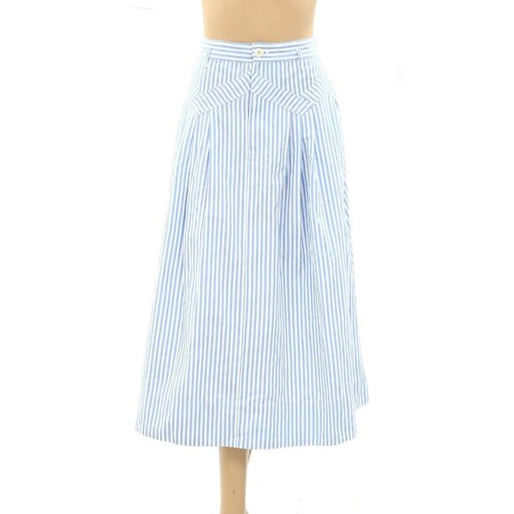 The Great Stripe Printed Midi Skirt Flowy Classic Cotton-Poplin XS-0 NEW